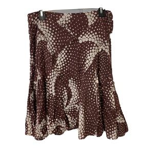 Bamboo Traders Skirt Brown & White Dots Diagonally stitched Seams Peasant Sz L